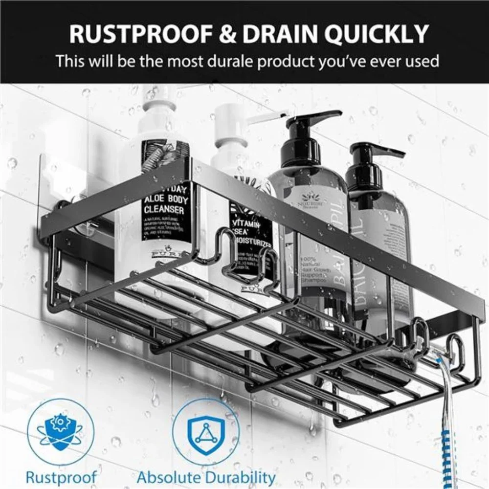 5 Pack Shower Caddy Shelf Organizers Rack, Self Adhesive Black Bathroom Storage